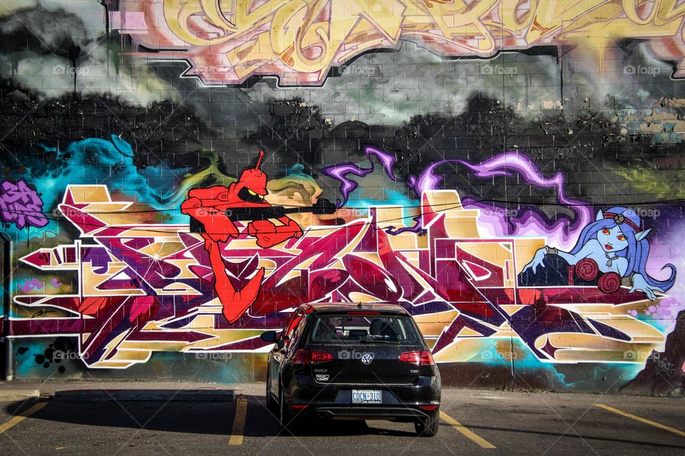 Modern parking with graffiti