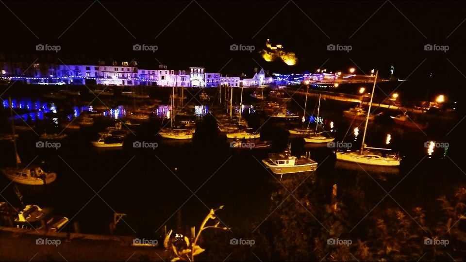 Harbour at night with lights