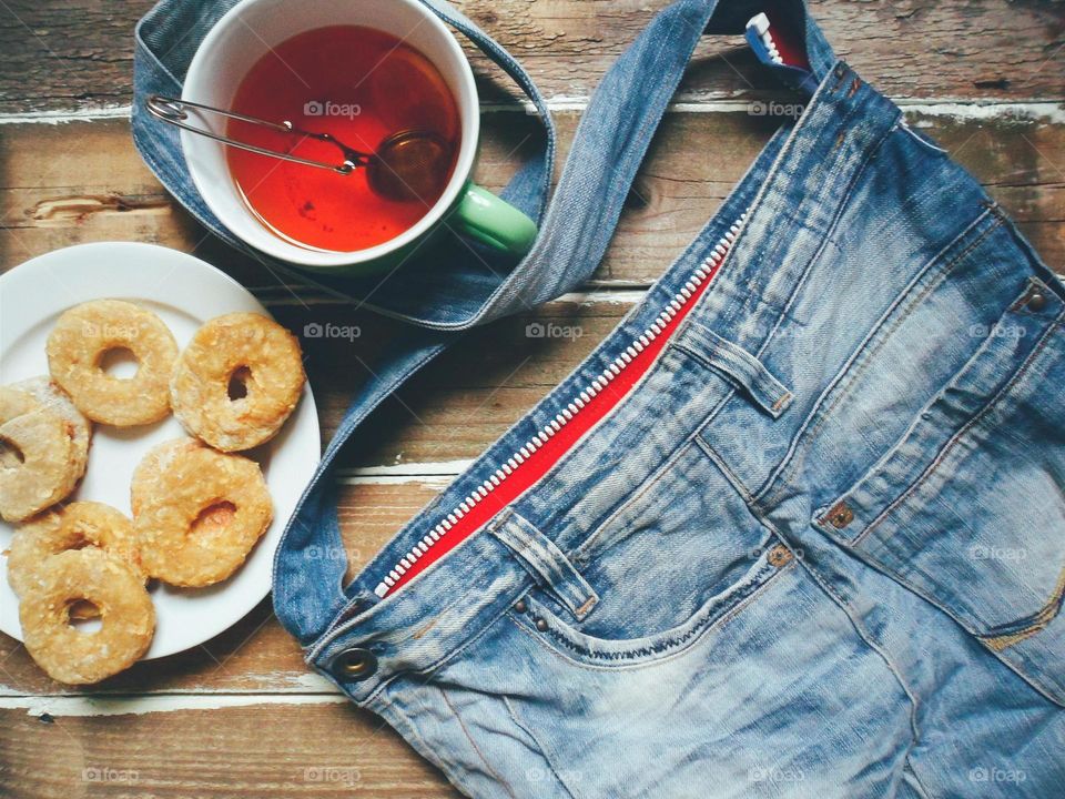 Denim bag and food