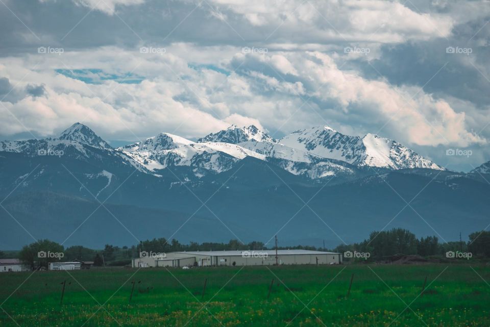 Amazing mountain range with peaks of snow.