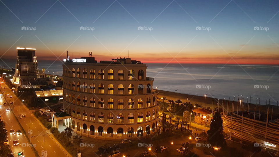 colosseus, sunset, evening city