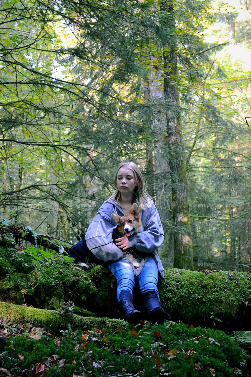 Girl and a puppy