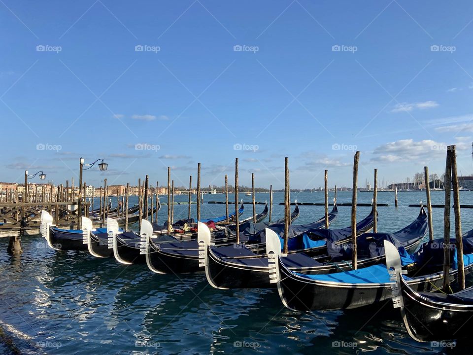 Gondolas in the canal in Venice 