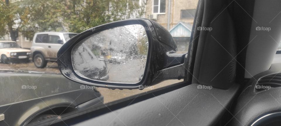 drops on the car mirror
