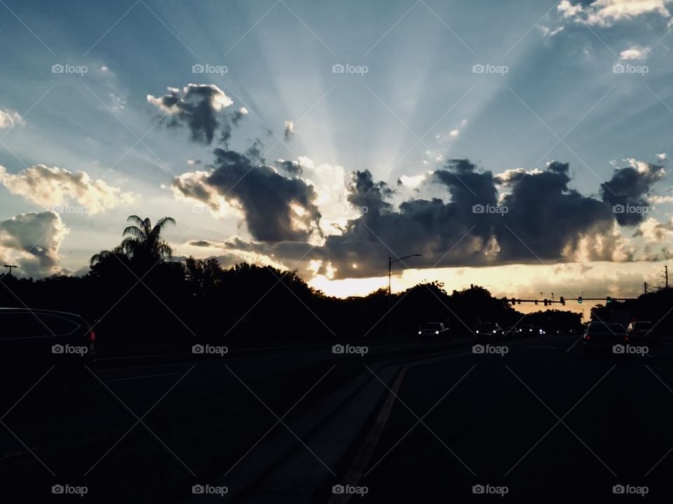 Sunshine bursting through the clouds 