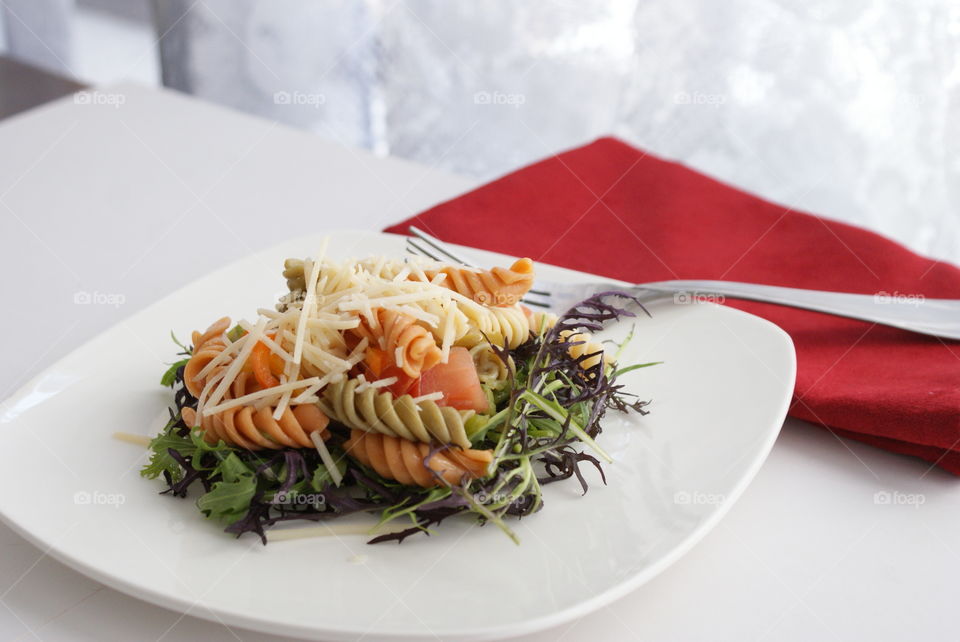 View of pasta salad in plate