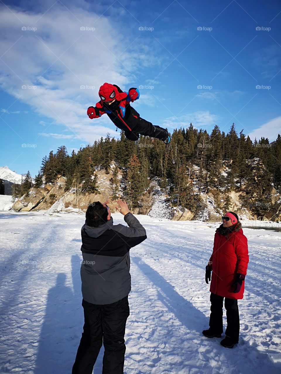 little spiderman from Mexico enjoying his first experience of Canadian winter here in Banff National park