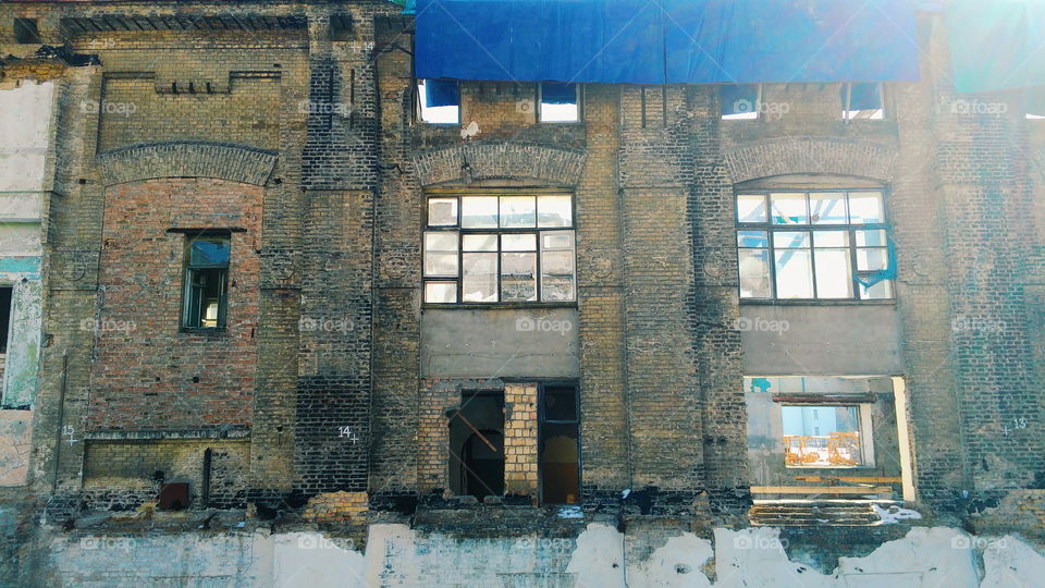 abandoned old building of a tram depot in the city of Kiev