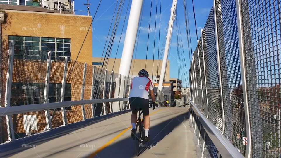 Walking biking bridge over Mockingbird Station Dallas Texas USA