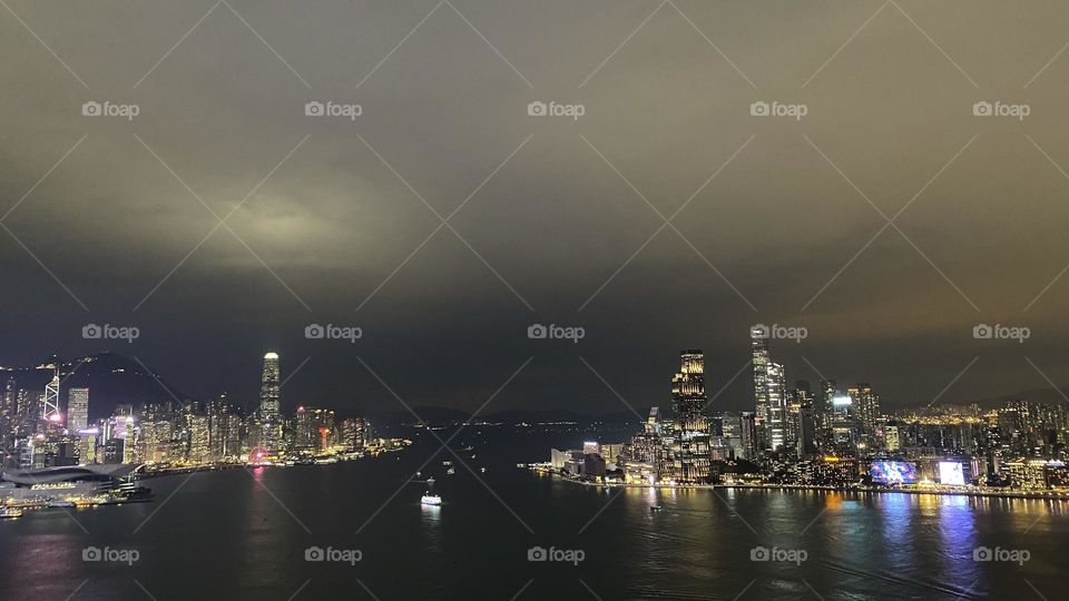 Lonely night of Hong Kong Victoria harbour