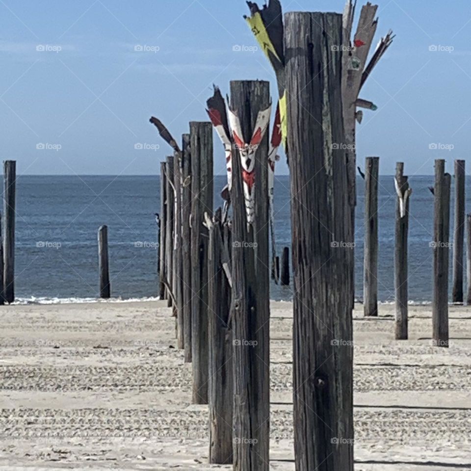 Pier pilling with painted mask