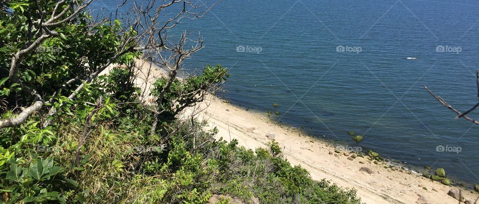 Wildwood State Park, Wading River, Long Island. Hiking trail overlooking beach and Long Island Sound,