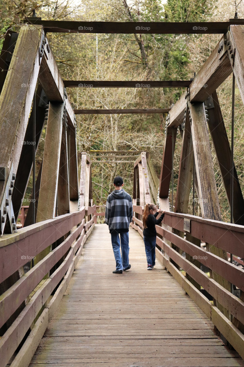 Sister and brother out hiking