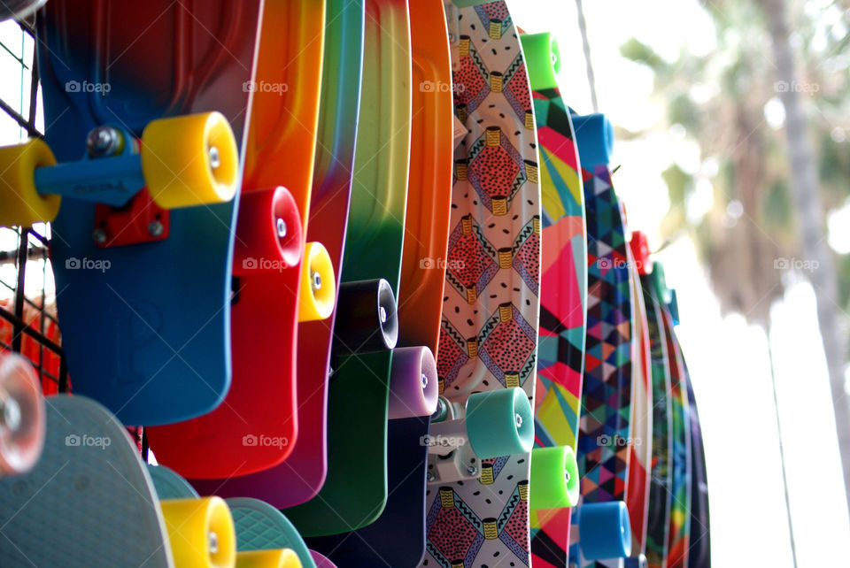 Skateboards for sale on the boardwalk 