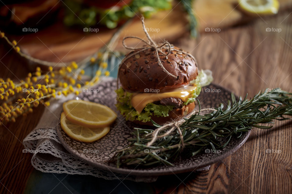 Dark burger with grain bread