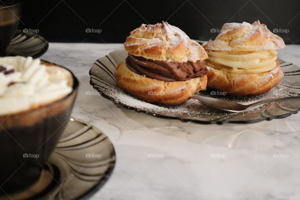 Good morning with coffee and eclairs