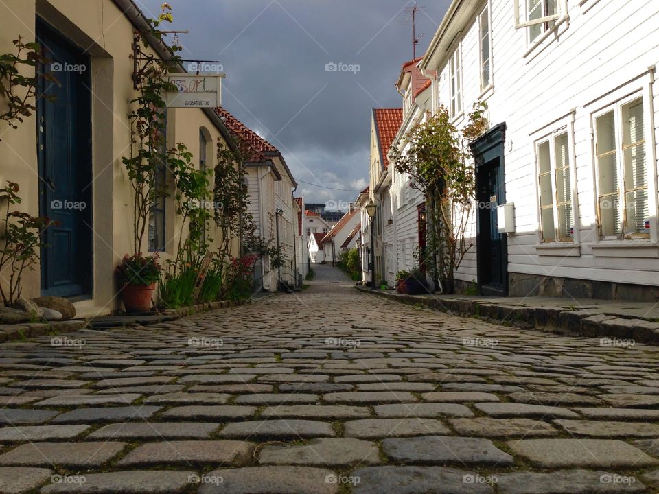 Old Stavanger . Cobblestone street in the Old Stavanger 