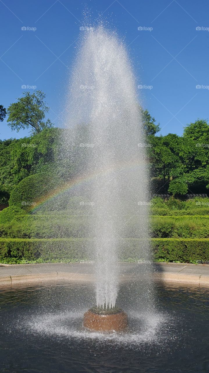 Rainbow in a fountain in a park