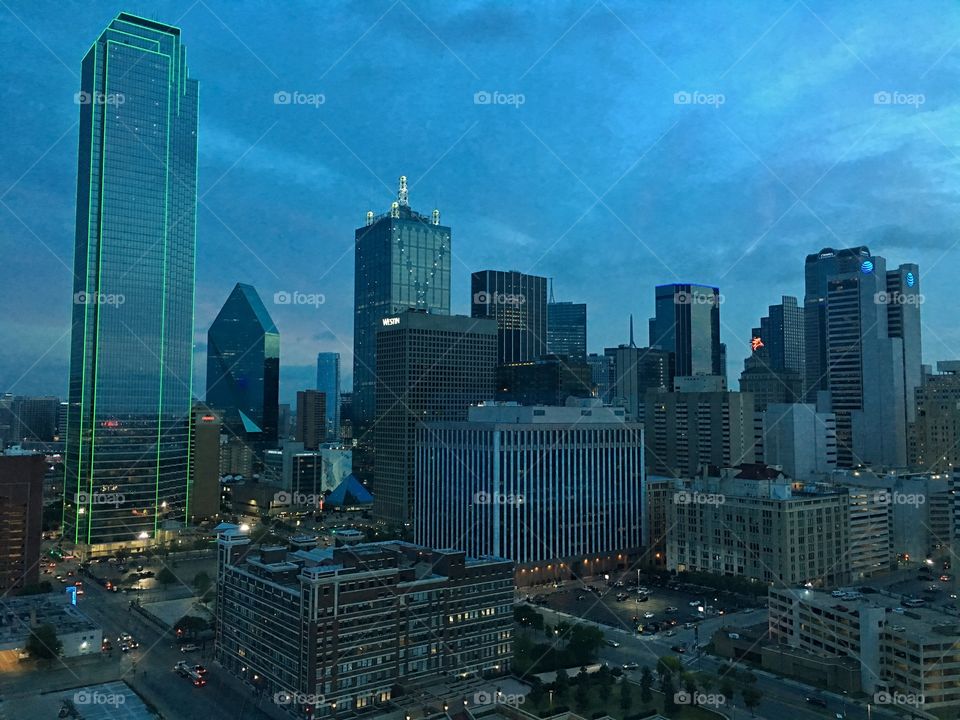 Downtown Dallas skyline at dawn 