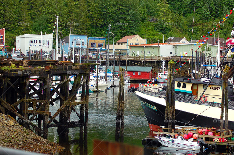 Ketchikan, Alaska harbor, boats docked in harbor