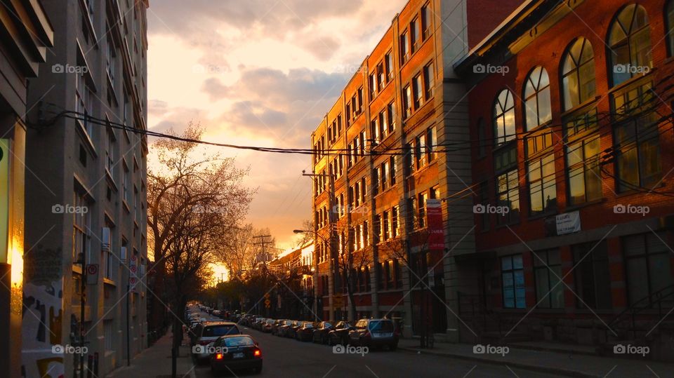 Sun setting over Clark. The sun setting in Montreal, Quebec. Over looking Clark road