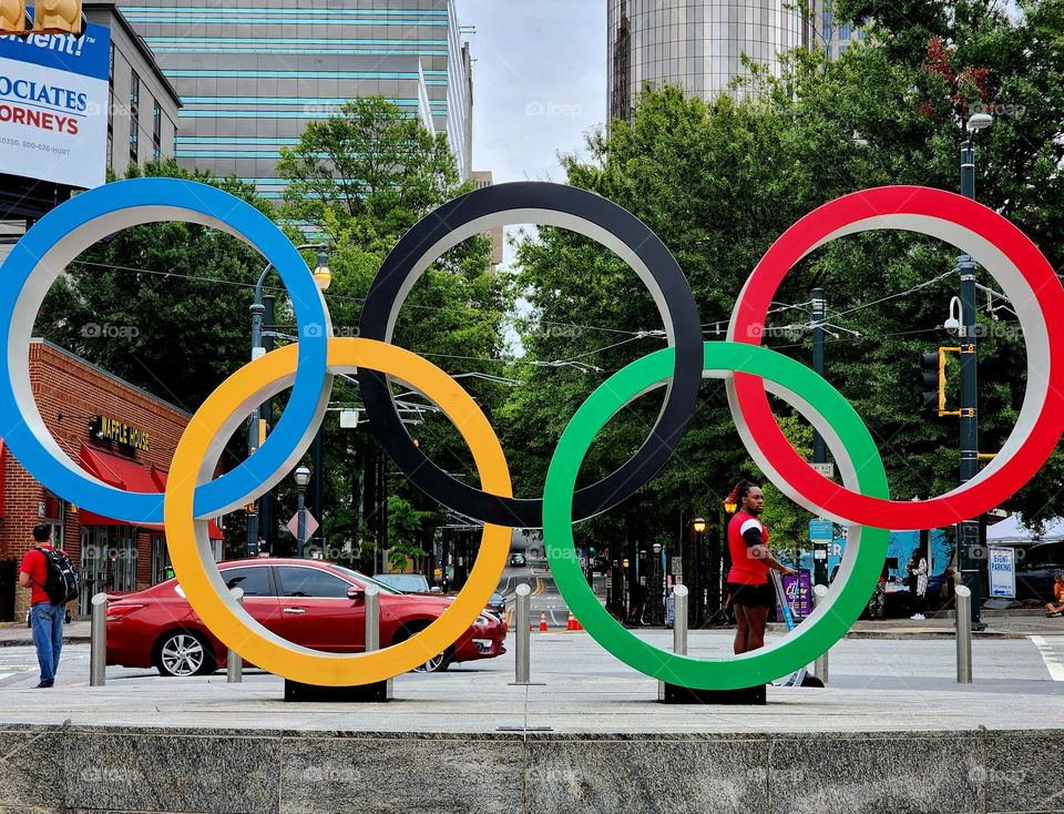 The colorful Olympic Rings at the beautiful Olympic Park in downtown Atlanta are a nice reminder of the games the city hosted many years ago