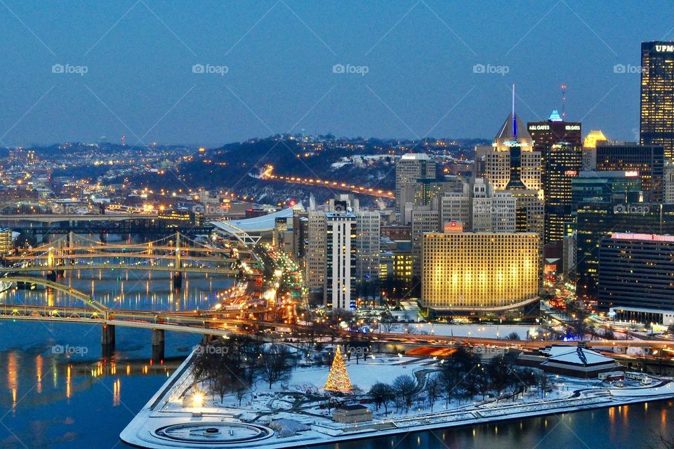 Pittsburgh PA at dusk 