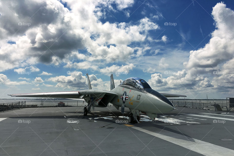 F-14 Tomcat US Navy Fighter Jet Atop USS Yorktown Aircraft Carrier, Patriots Point, Charleston South Carolina