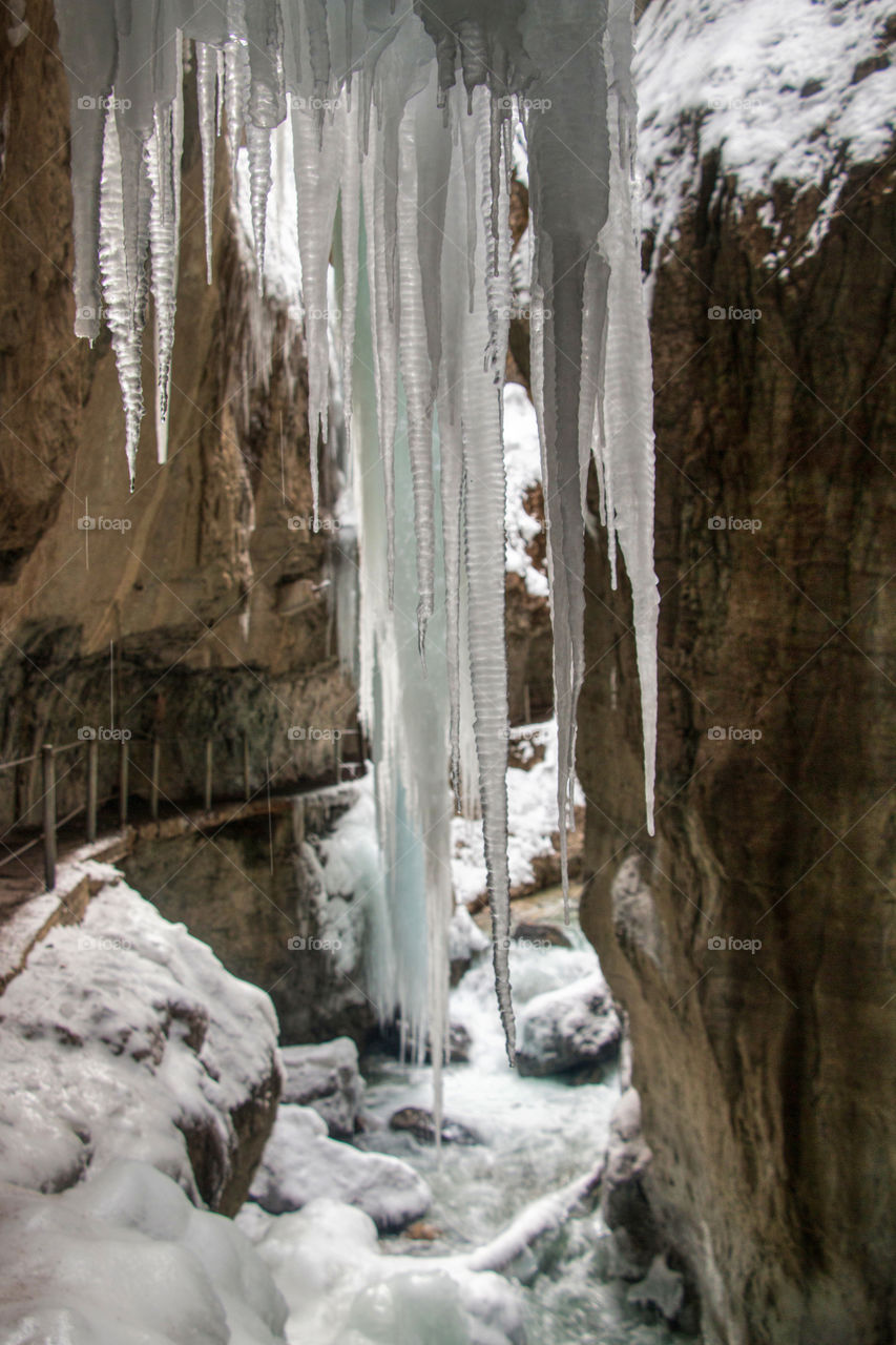 Icicles from waterfalls