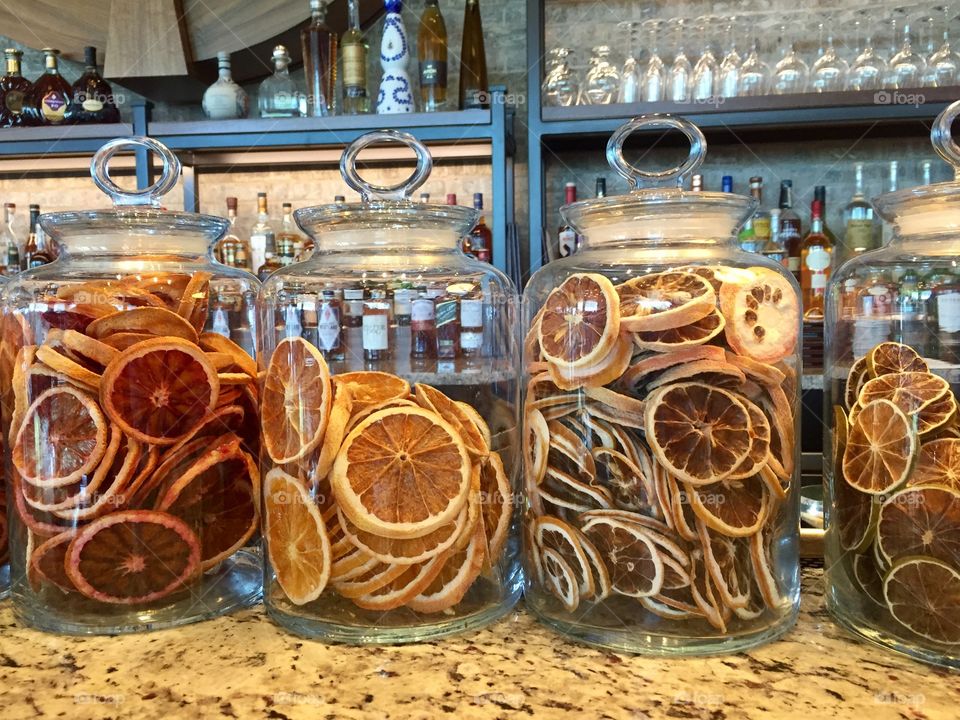 Jars of dried citrus slices 