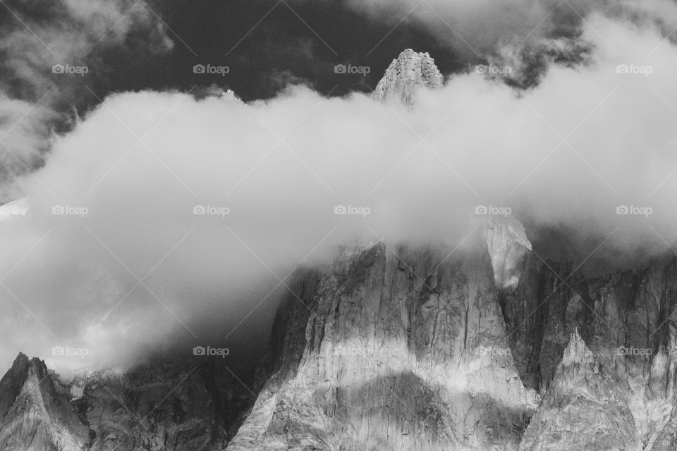 Mountain sommet with clouds in Black and White