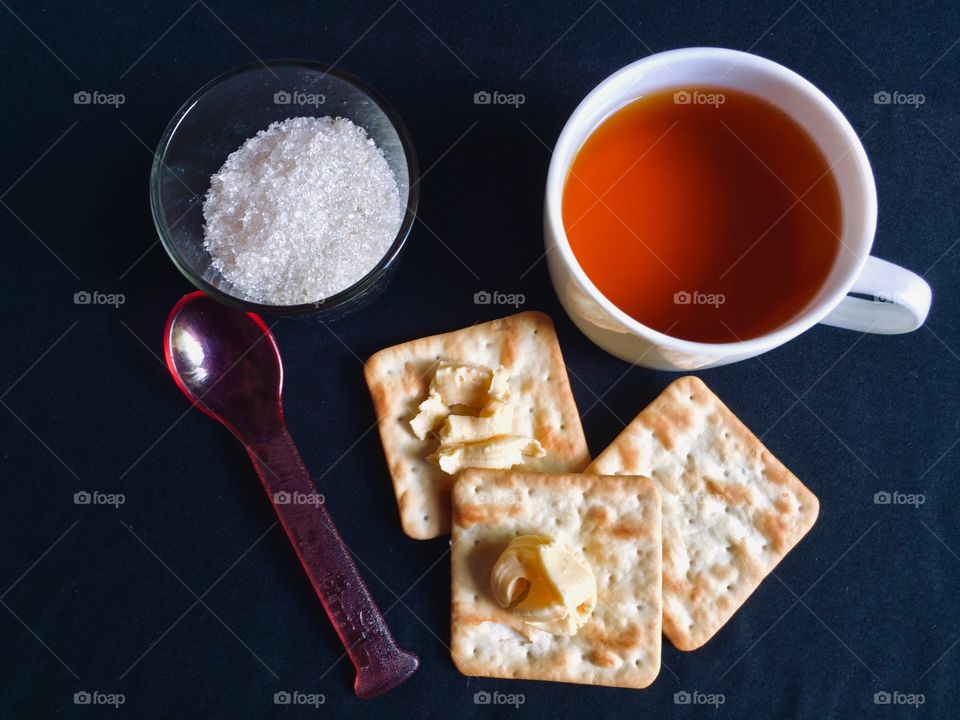 Morning tea, Biscuits, Sugar, Spoon, Cup