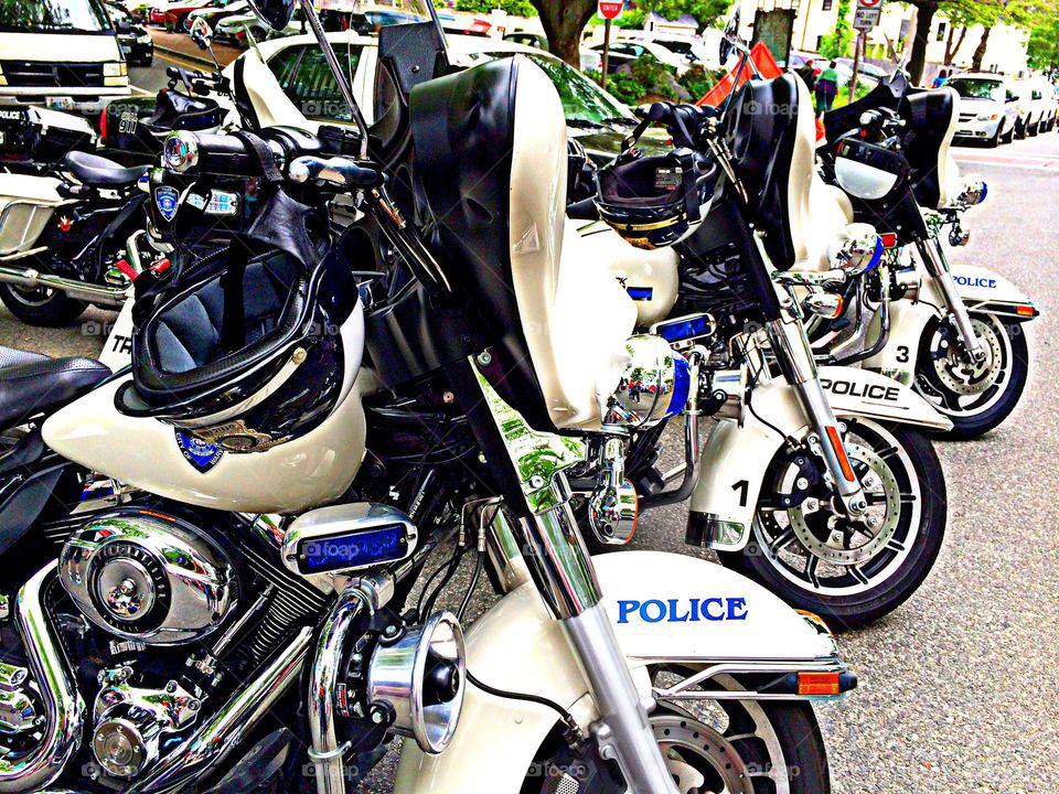 Police Line-Up. Three police motorcycles parked in a row.