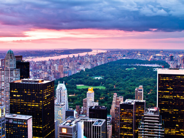 Город, центральный парк, new york, закат