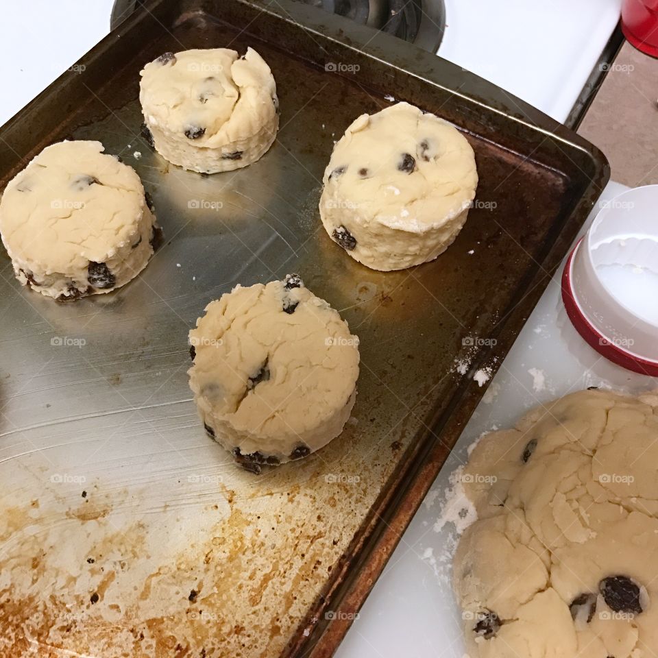 Baking scones with raisins for afternoon tea!