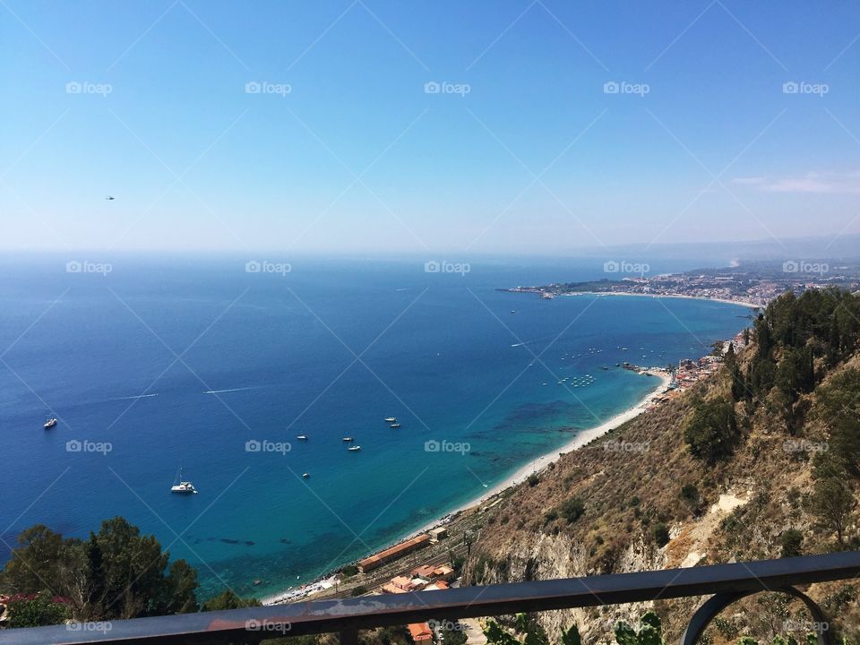 Beautiful shot of the coast of Taormina, Sicily. 