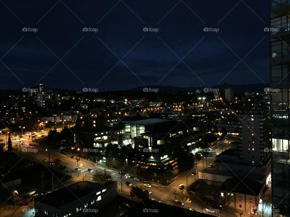 High angle view of city at night