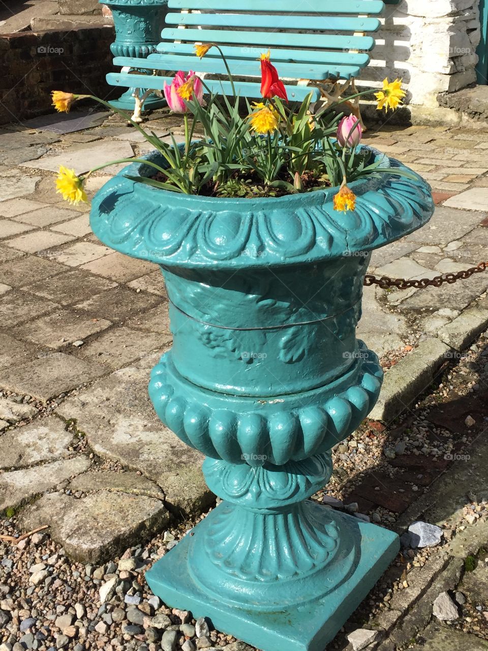 Turquoise flower urn