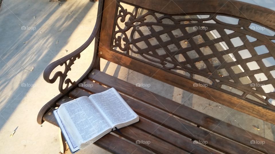 Bible on a bench 