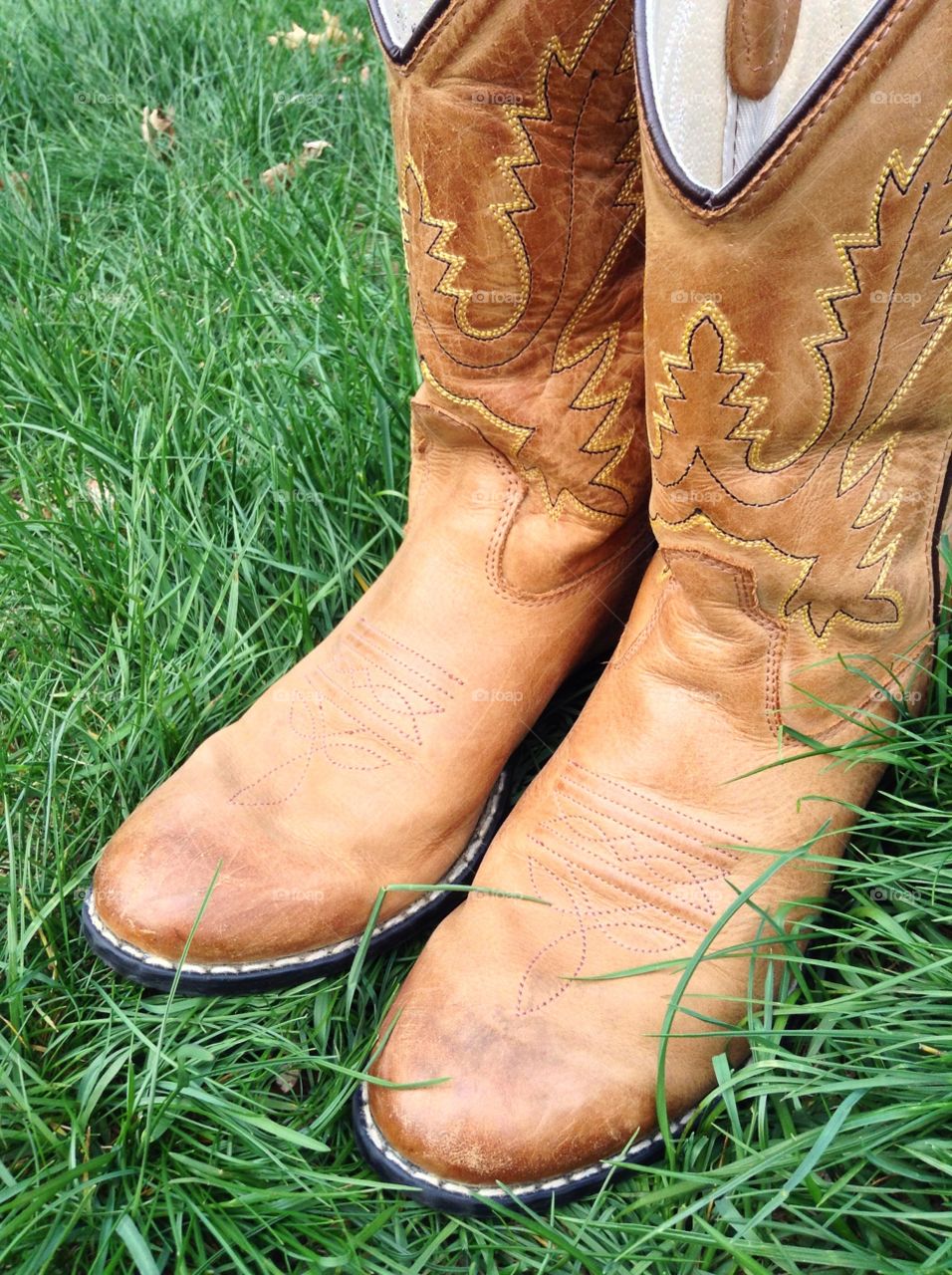 Cowgirl boots. Girls cowboy boots in grass
