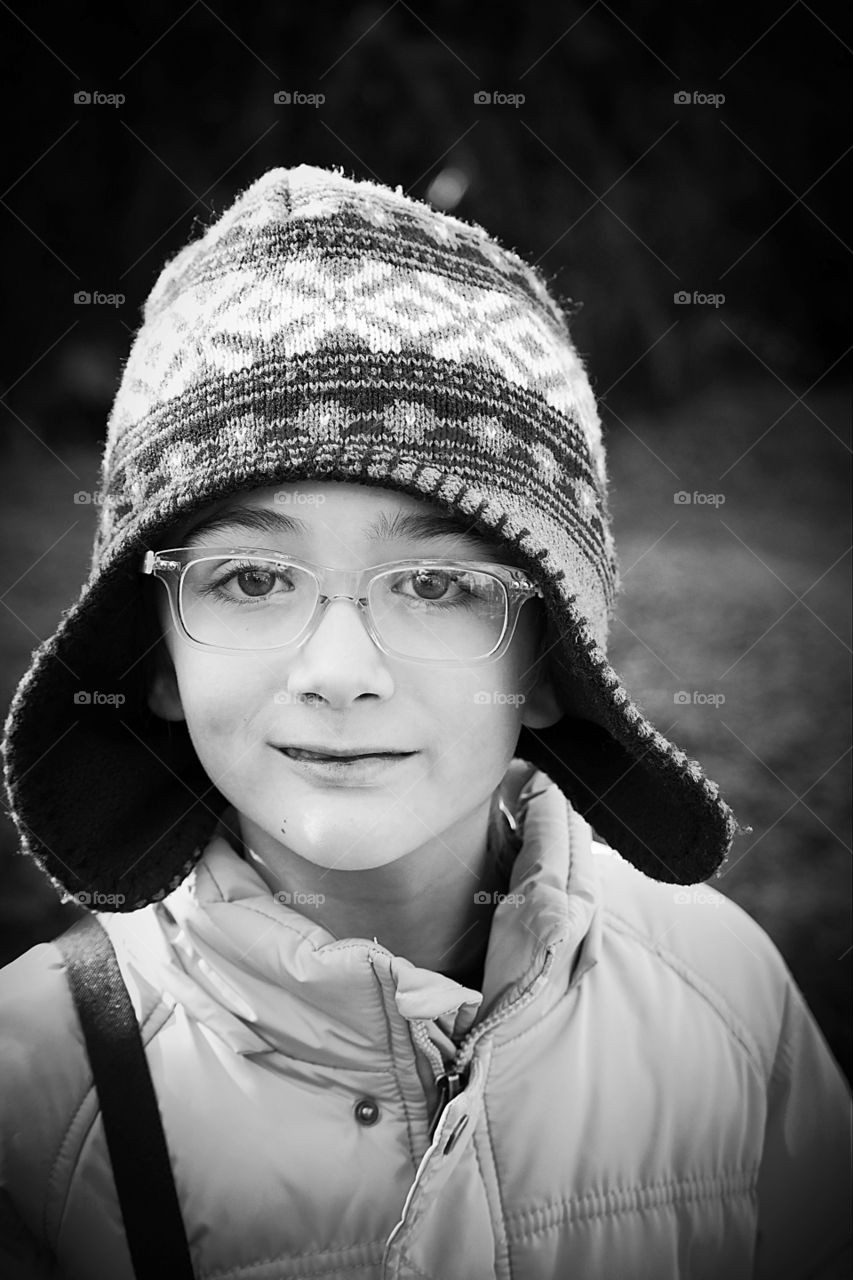 Portrait of a boy wearing woolly cap