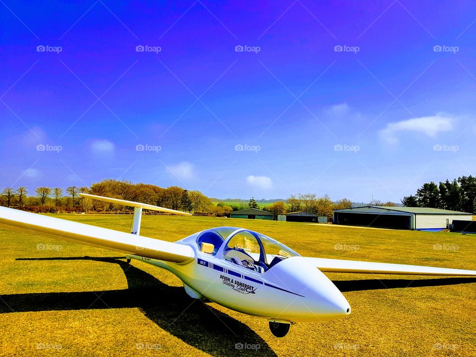 ASK-21 glider waiting for it's first flight of the day at North Hill, in Devon.