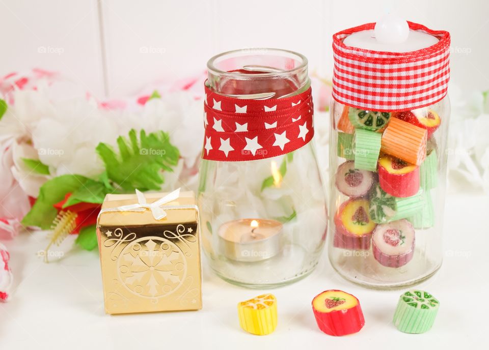 Boiled sweets and glass jars 