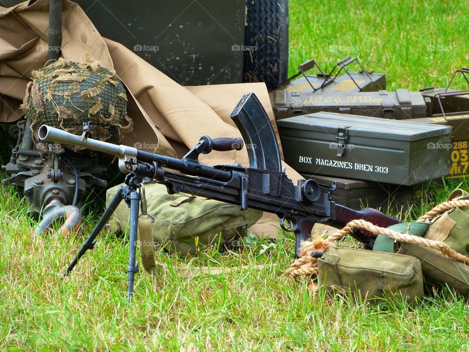 Bren  gun with ammo boxes