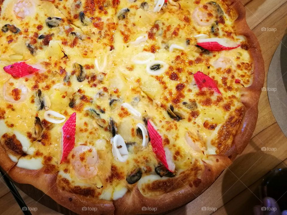 High angle view of pizza