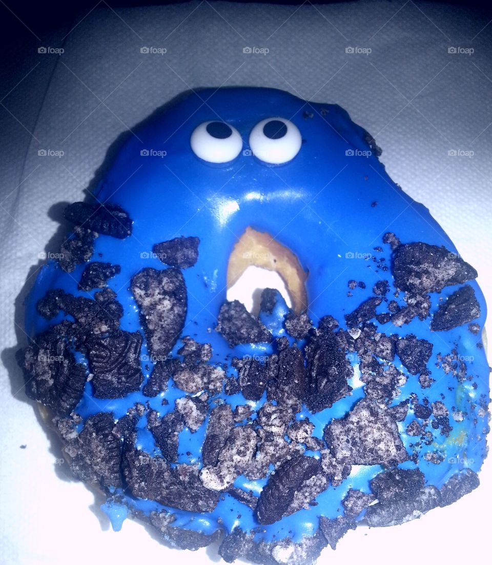 Blue Cookie Face Donut