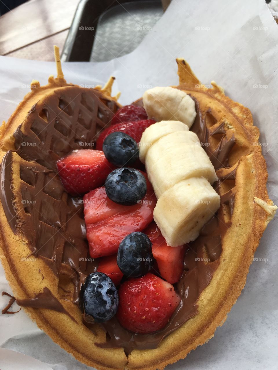 Waffle Sandwich filled with fruit and chocolate hazelnut spread - yum!!!