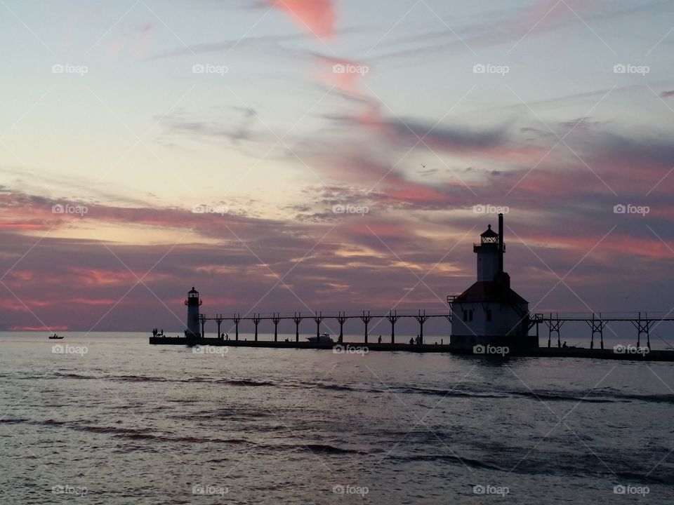 Lighthouse, Sunset, Water, Sea, Dawn