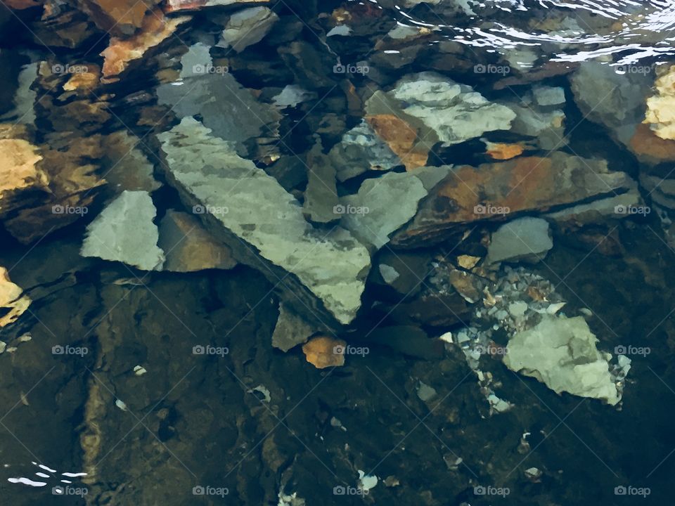 Slate Rocks on the River Bed through water