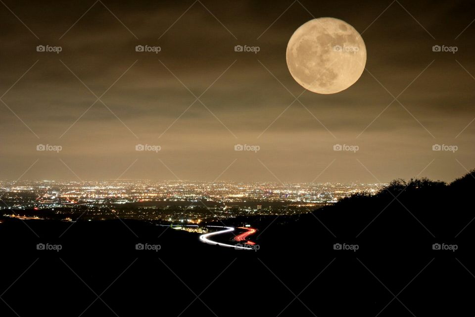 Super moon over Glittering city